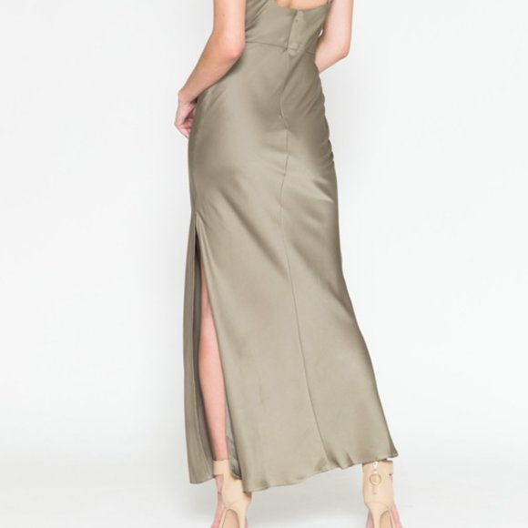 MAUVE SIMPLE SATIN PARTY BRIDSMAIDS EVENING MIDI SHEATH GOWN DRESS AC6115 - Picture 5 of 6